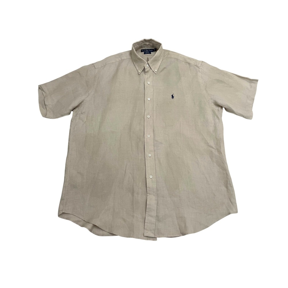 Vintage Polo Ralph‎ Lauren 100% Linen Blake Short Sleeve Button Down Shirt Beige